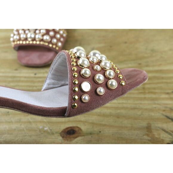 Jeffrey Campbell Sandals 9 Pink Suede Pearl Studs Open Toe Slip On - Picture 8 of 8
